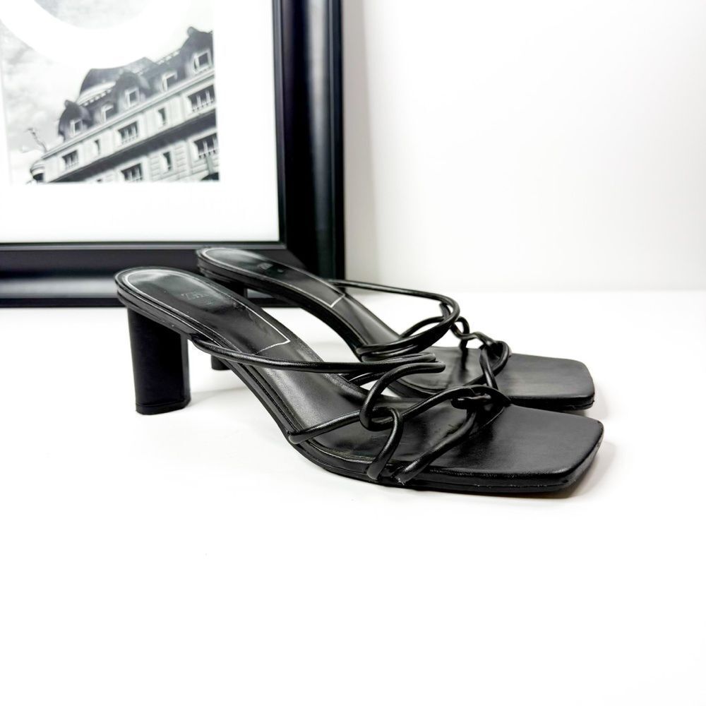 Black Strappy Mid-Heel Sandals - Women's Stylish Mule - Picture 3 of 8